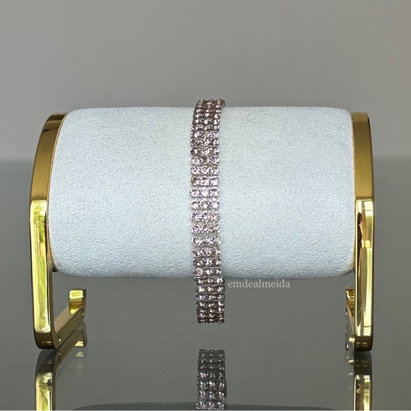 SOLD - Swarovski Crystal Rose Gold Tone Fit Pink Mesh Bracelet 5381139 - Picture 5 of 11